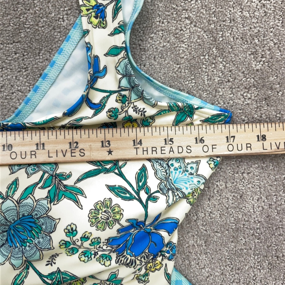 Lands' End One Piece Swimsuit Women 14 Blue Gingham Floral Tummy Control Beach - Picture 4 of 11